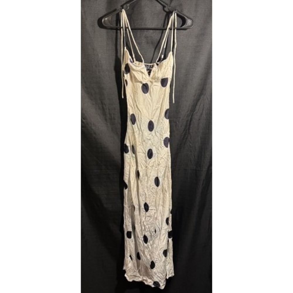 Leslie Amon Slip Dress XS Cream Black Polka Dot Maxi 100% Viscose REVOLVE
